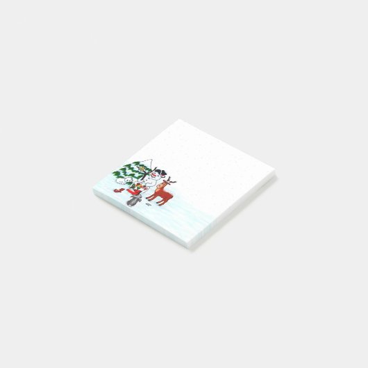 Vrolijk kerstfeest! Snowman met vrienden Post-it® Notes (Schuin)