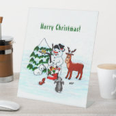 Vrolijk kerstfeest! Snowman met vrienden Reclamebord Met Voetstuk (Insitu)