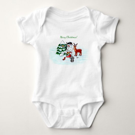Vrolijk kerstfeest! Snowman met vrienden Romper (Voorkant)