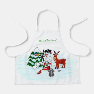 Vrolijk kerstfeest! Snowman met vrienden Schort