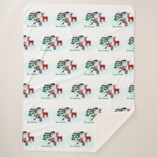 Vrolijk kerstfeest! Snowman met vrienden Sherpa Deken (Voorkant)