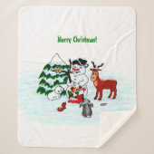Vrolijk kerstfeest! Snowman met vrienden Sherpa Deken (Voorkant)