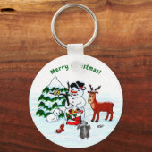 Vrolijk kerstfeest! Snowman met vrienden Sleutelhanger (Voorkant)