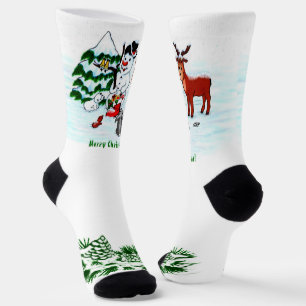 Vrolijk kerstfeest! Snowman met vrienden Sokken