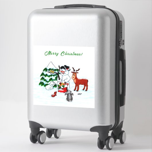 Vrolijk kerstfeest! Snowman met vrienden Sticker (Koffer)