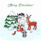 Vrolijk kerstfeest! Snowman met vrienden Sticker (Voorkant)