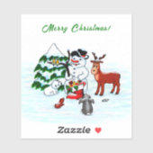 Vrolijk kerstfeest! Snowman met vrienden Sticker (Vel)
