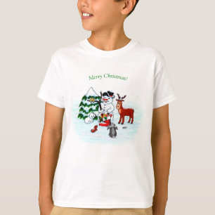 Vrolijk kerstfeest! Snowman met vrienden T-shirt