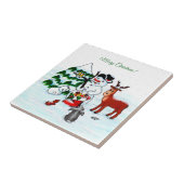 Vrolijk kerstfeest! Snowman met vrienden Tegeltje (Zijkant)