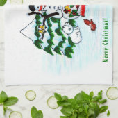 Vrolijk kerstfeest! Snowman met vrienden Theedoek (Gevouwen)