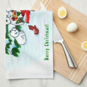 Vrolijk kerstfeest! Snowman met vrienden Theedoek (Quarter Fold)