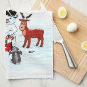 Vrolijk kerstfeest! Snowman met vrienden Theedoek (Quarter Fold)