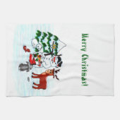 Vrolijk kerstfeest! Snowman met vrienden Theedoek (Horizontaal)