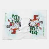 Vrolijk kerstfeest! Snowman met vrienden Theedoek (Horizontaal)