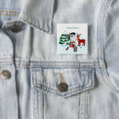 Vrolijk kerstfeest! Snowman met vrienden Vierkante Button 5,1 Cm (In situ)