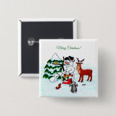 Vrolijk kerstfeest! Snowman met vrienden Vierkante Button 5,1 Cm (Voorkant /achterkant)