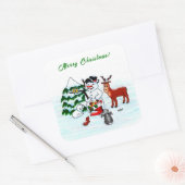 Vrolijk kerstfeest! Snowman met vrienden Vierkante Sticker (Envelop)