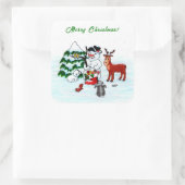 Vrolijk kerstfeest! Snowman met vrienden Vierkante Sticker (Tas)