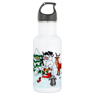 Vrolijk kerstfeest! Snowman met vrienden Waterfles