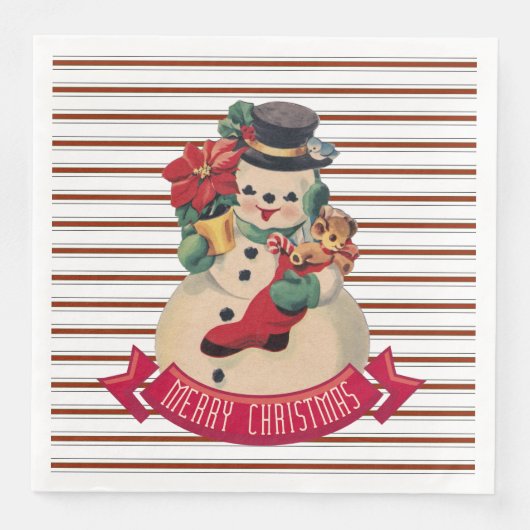 Vrolijk kerstfeest -  Snowman Paper Napkin Servet (Voorkant)