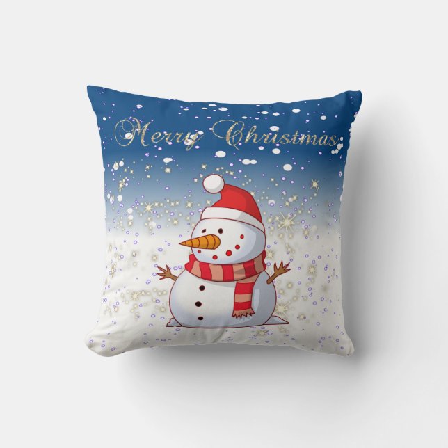 Vrolijk kerstfeest, Snowman, Sparkles, White Kussen (Voorkant)