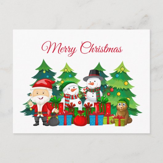 Vrolijk kerstfeest, Snowmen en Cadeaus Feestdagenkaart (Voorkant)