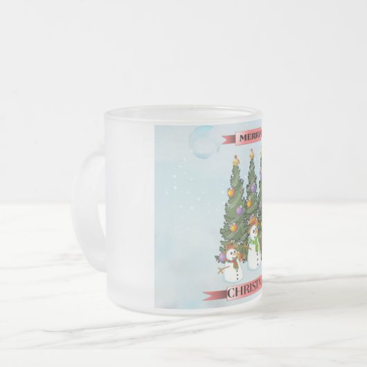 Vrolijk kerstfeest Snowmen - Mok met kerstbomen (Voorkant links)