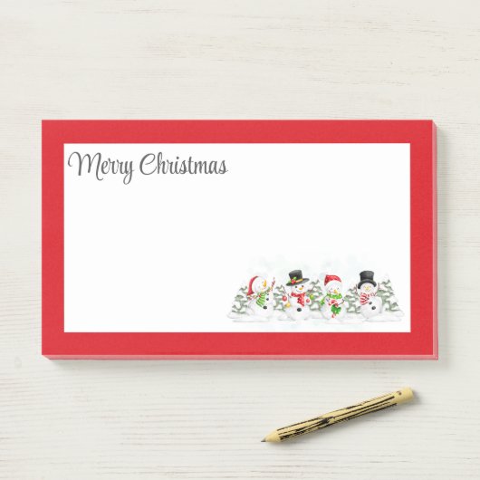 Vrolijk kerstfeest Snowmen Post-it Notes (Op bureau)