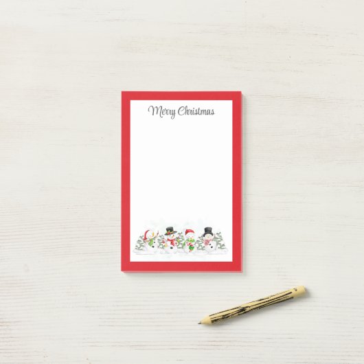 Vrolijk kerstfeest Snowmen Post-it Notes (Op bureau)