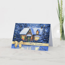 Vrolijk kerstfeest. Snowy Village Painting Feestdagen Kaart