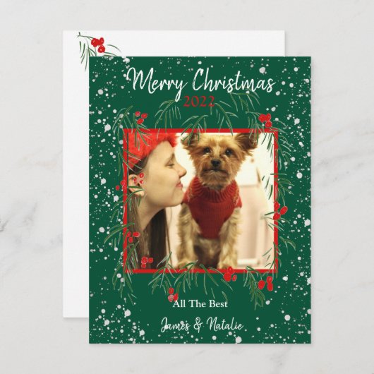 Vrolijk kerstfeest Snowy WreatCustom Family Feestdagenkaart (Voorkant / Achterkant)