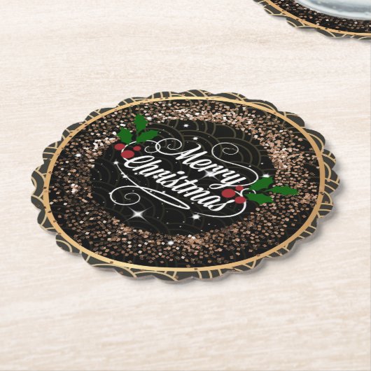 Vrolijk kerstfeest, sparkle en glitter kartonnen onderzetters (Gekanteld)