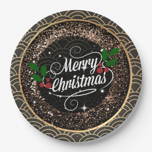 Vrolijk kerstfeest, sparkle en glitter papieren bordje (Voorkant)