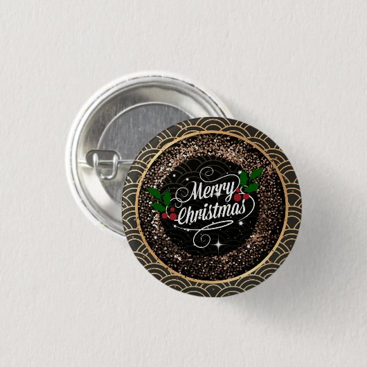 Vrolijk kerstfeest, sparkle en glitter ronde button 3,2 cm (Voorkant /achterkant)