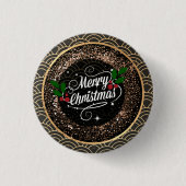 Vrolijk kerstfeest, sparkle en glitter ronde button 3,2 cm (Voorkant)
