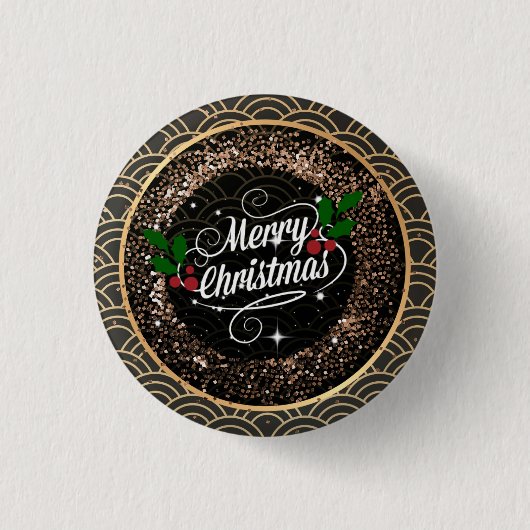 Vrolijk kerstfeest, sparkle en glitter ronde button 3,2 cm (Voorkant)
