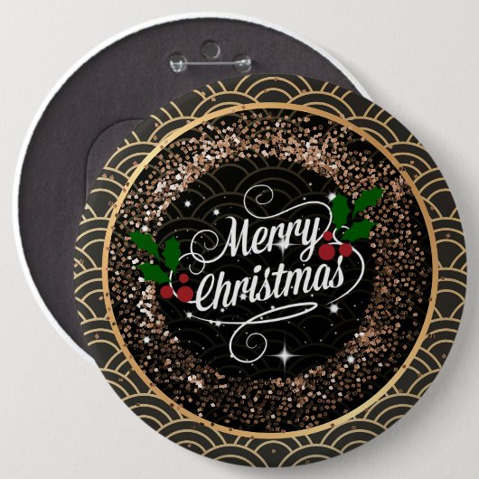 Vrolijk kerstfeest, sparkle en glitter ronde button 6,0 cm (Voorkant /achterkant)
