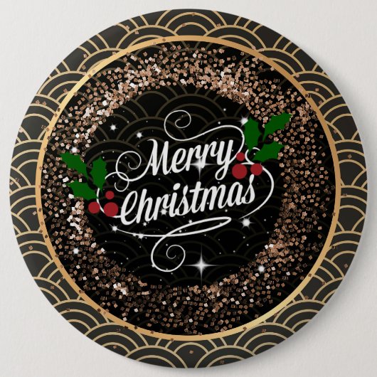 Vrolijk kerstfeest, sparkle en glitter ronde button 6,0 cm (Voorkant)