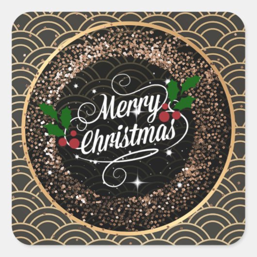 Vrolijk kerstfeest, sparkle en glitter vierkante sticker (Voorkant)