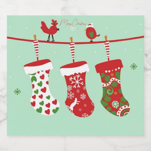 Vrolijk kerstfeest sparkling wijnetiket (Enkel label)