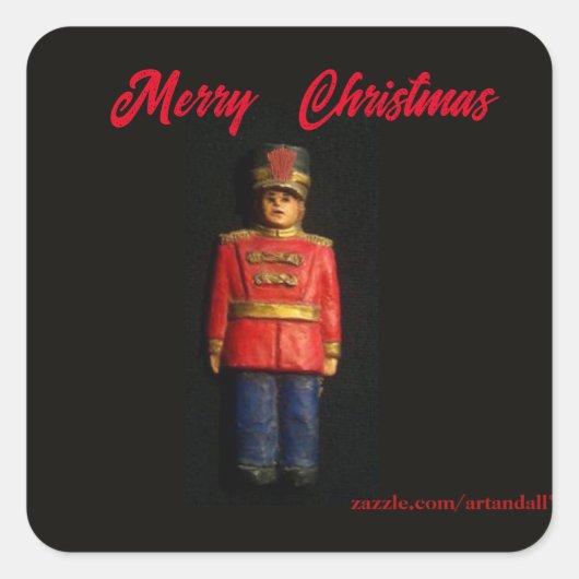 VROLIJK KERSTFEEST SPEELGOED SOLDAAT VIERKANTE STICKER (Voorkant)