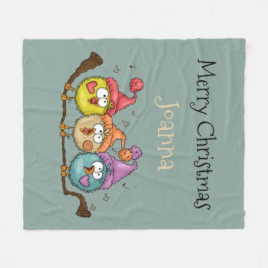 Vrolijk Kerstfeest Speelse Quirky Vogelkoor Fleece Deken (Voorkant (Horizontaal))