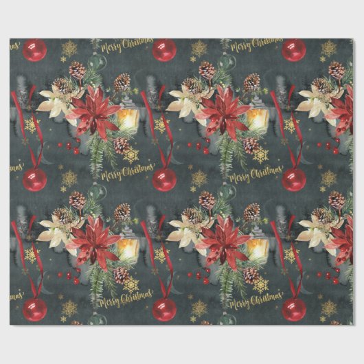 Vrolijk kerstfeest Splendor Glossy Cadeaupapier (Vlak)