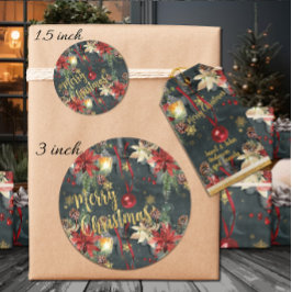 Vrolijk kerstfeest Splendor Glossy Ronde Sticker