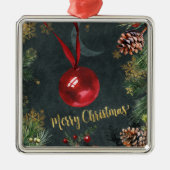 Vrolijk Kerstfeest Splendor Red Ball Metalen Ornament (Voorkant)