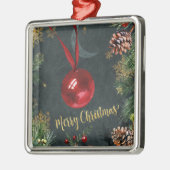 Vrolijk Kerstfeest Splendor Red Ball Metalen Ornament (Links)