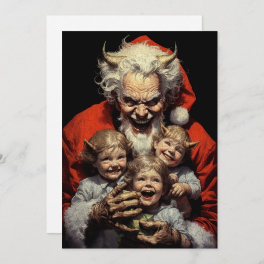 Vrolijk Kerstfeest Spooky Horror Duivel Kerstman Feestdagenkaart (Voorkant / Achterkant)