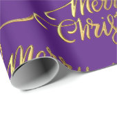 Vrolijk kerstfeest, sprankelend paarse en gouden o cadeaupapier (Rol Hoek)
