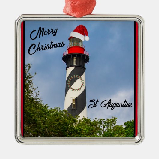 Vrolijk kerstfeest St Augustine Florida vuurtoren Metalen Ornament (Voorkant)