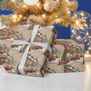 Vrolijk kerstfeest  stad illustratie cadeaupapier